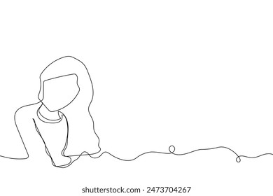 Sketch outline concept minimal girl woman lady in drawing continuous line art. Female hand drawn with white ioslated background. Abstract,vector,illustration.