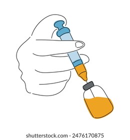 Sketch outline concept minimal syringe vaccine medical in drawing simple line art. syringe dose doctor science tool hand drawn with white ioslated background. Abstract,vector,illustration.