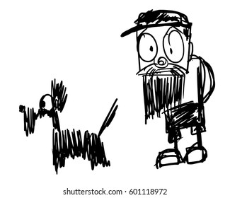Sketch of the outline of a dog and a hipster. Illustration for T-shirts