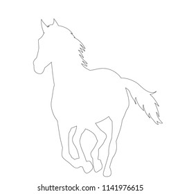 sketch, outline horse running, on white background, icon, black