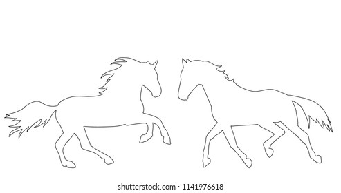 sketch, outline horse running, on white background
