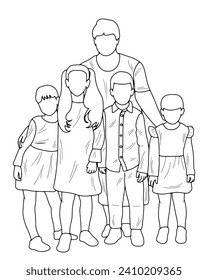 Sketch outline of a mother with children together, mother with many children, isolated vector