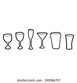 Sketch outline simple set of glasses - Black and white illustration