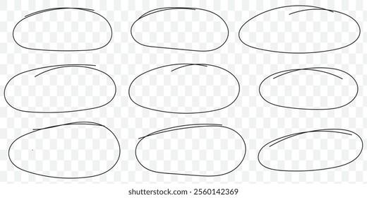 Sketch oval frames. Doodle ellipse, round hand drawn frame and circled doodles. Oval brush or highlighter handwritten circle shapes isolated vector symbols. eps 10.