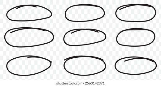 Sketch oval frames. Doodle ellipse, round hand drawn frame and circled doodles. Oval brush or highlighter handwritten circle shapes isolated vector symbols. eps 10.