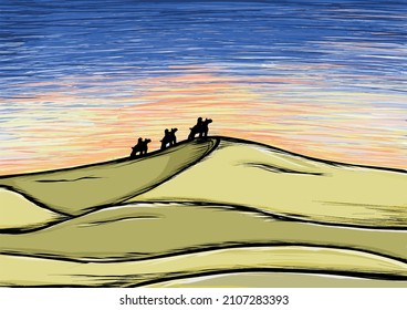 Sketch painting - Caravan in the Desert (vector)