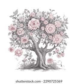 sketch painting illustration of a fantasy rose tree