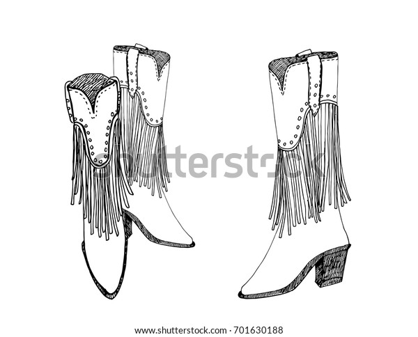 Sketch Pair Female Cowboy Boots Leather Stock Vector (Royalty Free