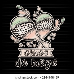 Sketch of a pair of maracas with ornaments Cinco de mayo vintage Vector