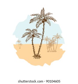 Sketch of palms in the desert, vector illustration, eps10