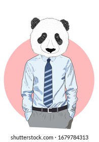 Sketch panda in a shirt and trousers and tie. Businessman style, to the waist. Hand drawn illustration