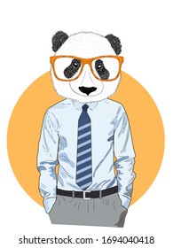 Sketch panda in a shirt and trousers and tie. Businessman style, to the waist. Hand drawn illustration