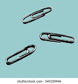 the sketch of a paper clip for paper on a blue background