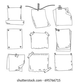 Sketch papers and different notepapers vector set in hand drawn style