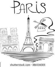 sketch Paris attractions. EPS10