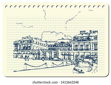 Sketch of Paris. Suitable for invitation, flyer, sticker, poster, banner, card, label, cover, web. Vector illustration.
