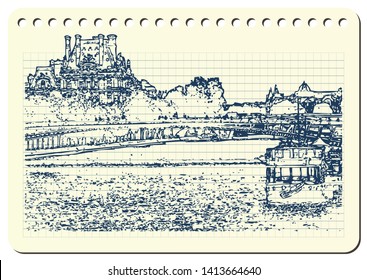 Sketch of Paris. Suitable for invitation, flyer, sticker, poster, banner, card, label, cover, web. Vector illustration.