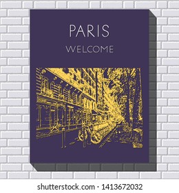 Sketch of Paris. Suitable for invitation, flyer, sticker, poster, banner, card, label, cover, web. Vector illustration.