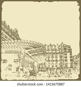 Sketch of Paris. Suitable for invitation, flyer, sticker, poster, banner, card, label, cover, web. Vector illustration.