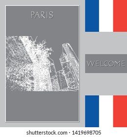 Sketch of Paris. Suitable for invitation, flyer, sticker, poster, banner, card, label, cover, web. Vector illustration.