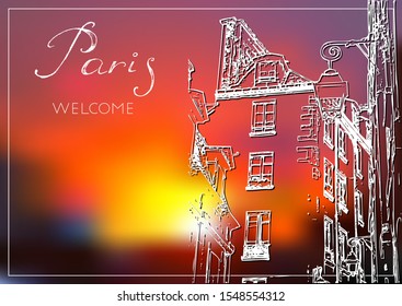 Sketch of Paris. Suitable for invitation, flyer, sticker, poster, banner, card, label, cover, web. Vector illustration.