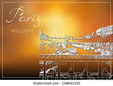 Sketch of Paris. Suitable for invitation, flyer, sticker, poster, banner, card, label, cover, web. Vector illustration.