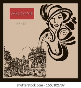 Sketch of Paris. Suitable for invitation, flyer, sticker, poster, banner, card, label, cover, web. Vector illustration.