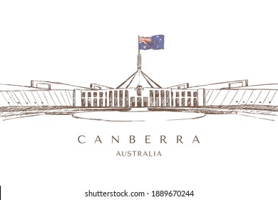 Sketch of a Parliament House in Canberra, Australia, hand-drawn. svg