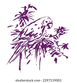 Esbozo de loro en el vector bifurcación para tarjeta, decoración, ilustración