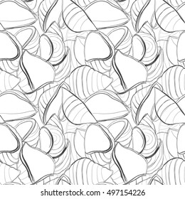 Sketch pasta in monochrome. Vector hand drawn seamless pasta pattern. 