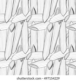 Sketch pasta in monochrome. Vector hand drawn seamless pasta pattern. 