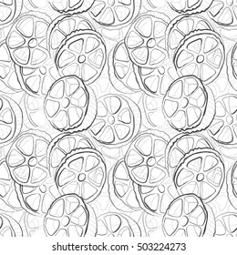 Sketch pasta in monochrome. Vector hand drawn seamless pasta pattern.