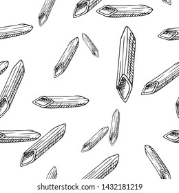Sketch pasta pattern. Hand drawn seamless background with sketch style pasta and macaroni. Monochrome vector backdrop.