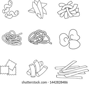Sketch pasta vector set. Italian outline macaroni collection. Traditional italian food.