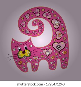  Sketch-Muster. Katze in rosa, braunen und neutralen Farben. Skizzensymbole für Flyer, Einladung, Poster. Schöne dekorative Vektorgrafik.