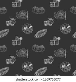 sketch pattern with sea food on dark background.new vector stock illustration