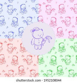 Sketch pattern with a teddy bear for a children's postcard, or children's stores. Vector illustration.