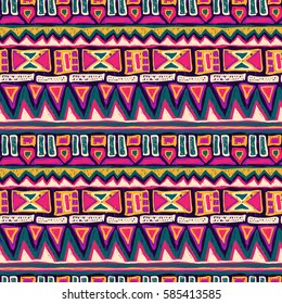 Sketch pattern. Tribal doodles ornament. Hand drawn effect illustration. Seamless aztec texture for fabric design, interior elements, wallpapers, paper backgrounds and printed products.