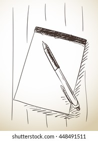 Sketch of pen and notebook, Hand drawn vector illustration