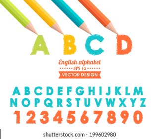 Sketch pencil drawing. Vector alphabet, numbers, pencils, pencil sketch, sketches,  doodles. The Illustration is used for in web design, banners, in computer design. Abstract background.