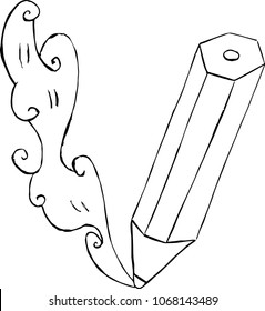 The sketch of a pencil with fumes coming from its point. Drawing to be colored - Vector