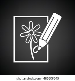 Sketch with pencil icon. Black background with white. Vector illustration.