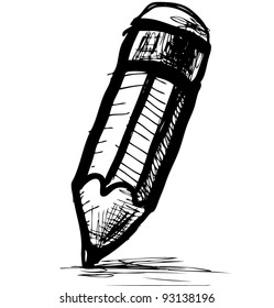 Sketch pencil icon in doodle style