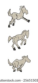 Sketch pencil scheme versions of a horse movements, running and jumping. Hand drawn vector illustration.