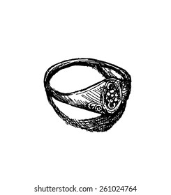 Sketch pencil. Wedding rings. Vector illustration