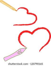 sketch of pencils drawing two hearts