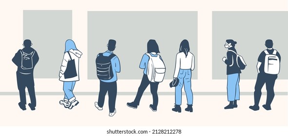 A sketch of the people at the exhibition, isolated in the background. Vector illustration