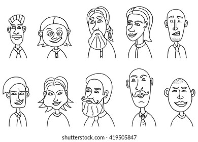 Sketch people icons. hand-drawn avatars isolated