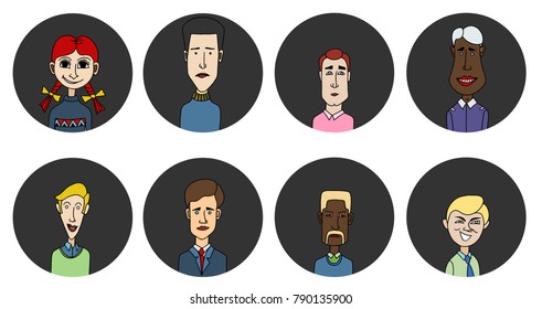 Sketch people icons. Peoples hand-drawn round avatars isolated