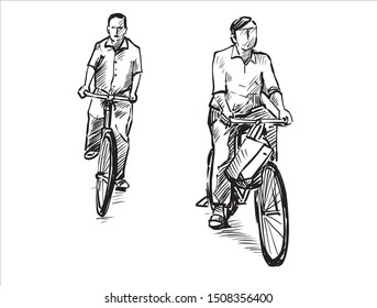 Sketch people in Indie ride bicycle street  hand draw